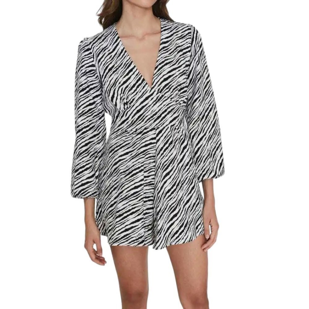 Faithfull The Brand Maribelle Linen Playsuit Romper Blance Zebra Animal …
